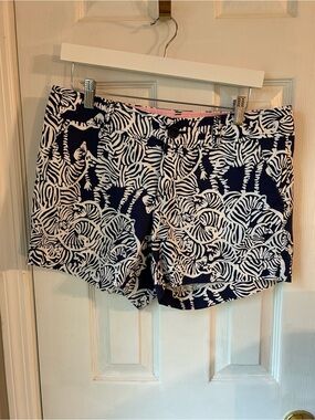 Lilly Pulitzer Navy and White Zebra-Print Cotton Shorts